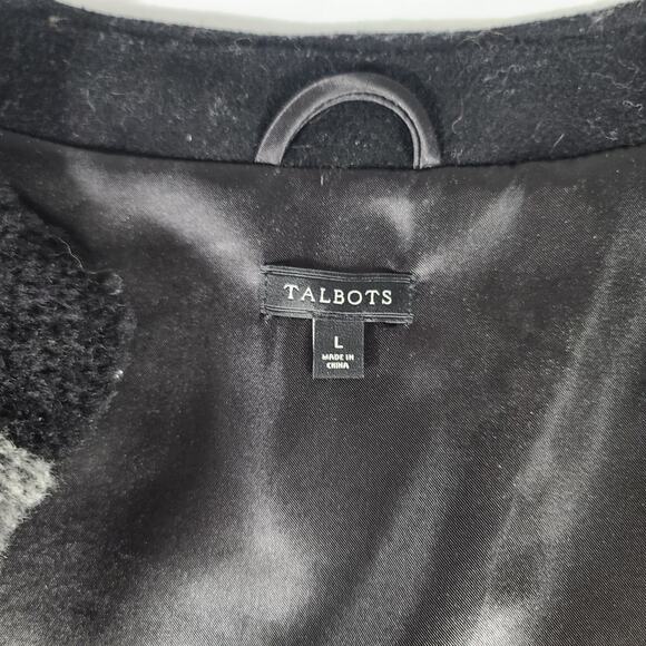 Talbots Black White Plaid Wool Blend Faux Fur Lined Long Vest Large - Picture 5 of 5